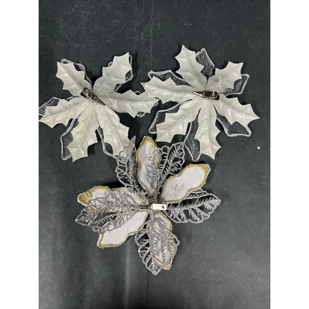 12 Silver/Blue Glittered‎ Christmas Ornaments:Butterflies Dragonfly Bird Flowers